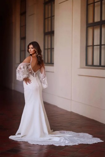Martina Liana Kansas with sleeves 1406 #1 default (IV-PL) Ivory Gown w Porcelain Tulle Illusion thumbnail