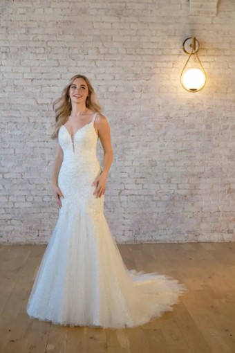 Stella York Siera 7479 #2 (IVBC-PL) Ivory Lace & Tulle ov Biscotti Gown w Porcelain Tulle Plunge thumbnail