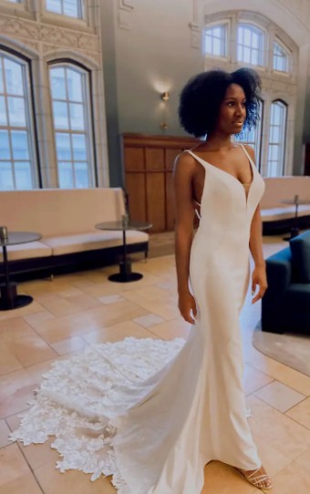 Essense Foxglove D3112 #6 (IV-PL) Ivory Gown with Porcelain Tulle Plunge thumbnail