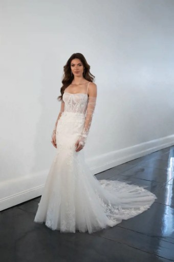 Martina Liana Sicily 1488 Zip up #2 (IVIV-PL) IVR Lace and Tulle over IVR Gown w PLN Tulle Side Plunge thumbnail