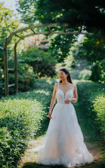 Stella York Sandford 7492 #2 (IVAL-PL) IVR Lace IVR & ALM Tulle over ALM Gown w PLN Tulle Plunge thumbnail
