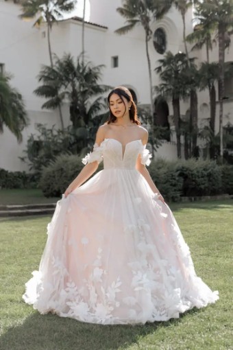 Essense Holly D3734 #0 default (IVBC-PL) IVR LACE TULLE & BSC ROYAL ORG OV BSC GWN W PLN TULLE PLUNGE thumbnail