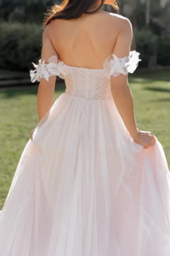 Essense Holly D3734 #8 (IVBC-PL) IVR LACE TULLE & BSC ROYAL ORG OV BSC GWN W PLN TULLE PLUNGE thumbnail