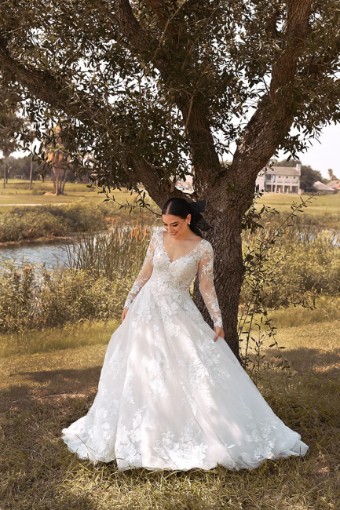 Essense Carnation (without sleeves) D3358CQ #1 (IV-AL) Ivory Lace Tulle and Regency Organza over Almond Gown thumbnail