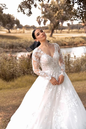 Essense Carnation (without sleeves) D3358CQ #2 (IV-AL) Ivory Lace Tulle and Regency Organza over Almond Gown thumbnail