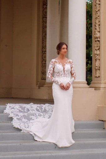 Essense Allium D3379 #1 (IV-PL) Ivory Gown w Porcelain Tulle Illusion thumbnail
