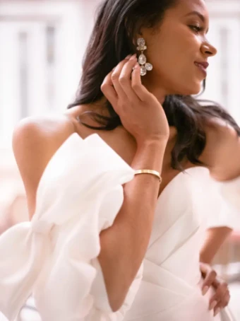 Essense Begonia Dress  Only - SLEEVES NOT INCLUDED BUT CAN BE BOUGHT SEPARATELY ASL0026 D3822 #8 (IV-PL) Ivory Gown w Porcelain Tulle Plunge thumbnail