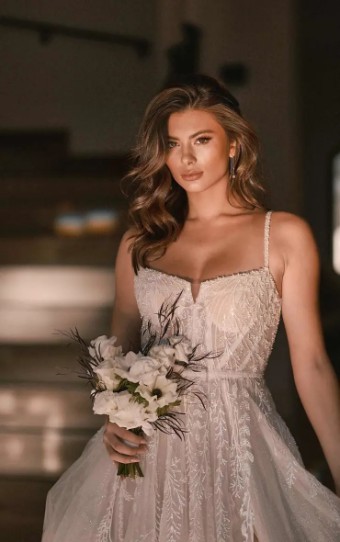Martina Liana Palma 1490IZ #1 default (IVIV-PL) Ivory Lace & Tulle over Ivory Gown w Porcelain Tulle Plunge thumbnail