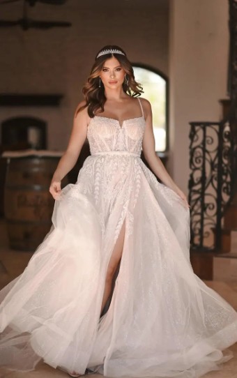 Martina Liana Palma 1490IZ #2 (IVIV-PL) Ivory Lace & Tulle over Ivory Gown w Porcelain Tulle Plunge thumbnail