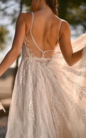 Martina Liana Palma 1490IZ #8 (IVIV-PL) Ivory Lace & Tulle over Ivory Gown w Porcelain Tulle Plunge thumbnail