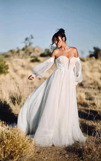 Martina Liana Madison Dress Only 1540 #2 (IVIV-PL) IVR Lace Tulle & Regal Org ov IVR gwn w PLN Plunge thumbnail