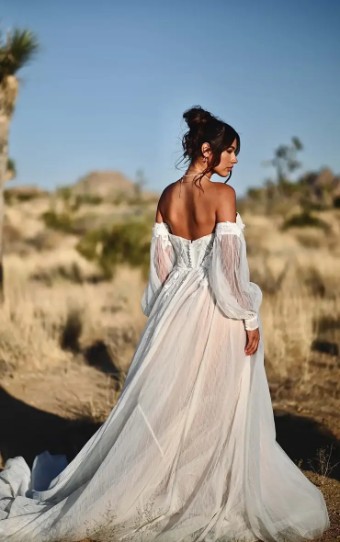Martina Liana Madison Dress Only 1540 #3 (IVIV-PL) IVR Lace Tulle & Regal Org ov IVR gwn w PLN Plunge thumbnail
