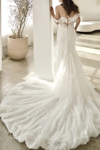 Martina Liana Como 1612 #3 (IVIV-PL) Ivory Lace & Tulle over Ivory Gown w Porcelain Tulle Illusion thumbnail
