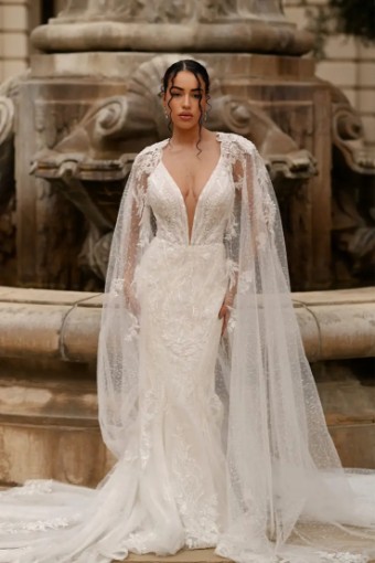 Martina Liana Milan Dress Only 1651 #6 (IVIV-PL) Ivory Lace & Tulle over Ivory Gown w Porcelain Tulle Illusion thumbnail