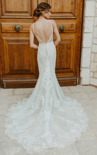 Essense Zinnia D3488 #1 (IVIV-PL) Ivory Lace & Tulle over Ivory Gown w Porcelain Tulle Plunge thumbnail
