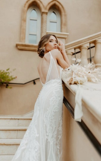 Essense Zinnia D3488 #2 (IVIV-PL) Ivory Lace & Tulle over Ivory Gown w Porcelain Tulle Plunge thumbnail