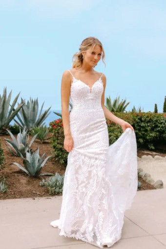 Essense Azalea D3931CR11 #4 (IVBC-PL) IVR EMBROIDERY & TULLE OV BSC GOWN W PORCELAIN TULLE PLUNGE thumbnail