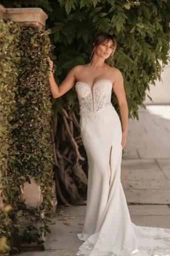 Martina Liana Aspen with Front Split & Sleeves 1710IV17 #4 default (IV-PL) Ivory Gown w Porcelain Tulle Plunge thumbnail