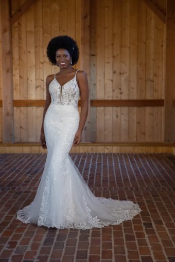Essense Pansy D3477IZ #2 (IVIV-PL) Ivory Lace & Tulle over Ivory Gown w Porcelain Tulle Plunge thumbnail