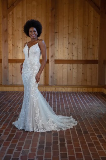 Essense Pansy D3477IZ #4 (IVIV-PL) Ivory Lace & Tulle over Ivory Gown w Porcelain Tulle Plunge thumbnail