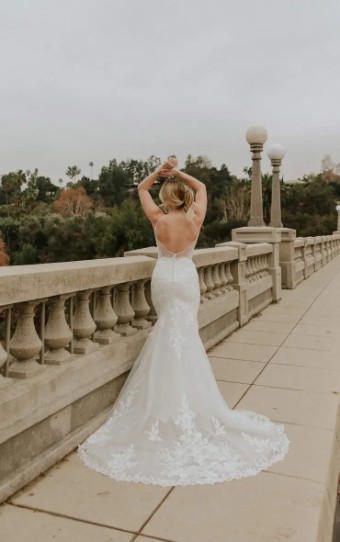 Essense Pansy D3477IZ #5 (IVIV-PL) Ivory Lace & Tulle over Ivory Gown w Porcelain Tulle Plunge thumbnail