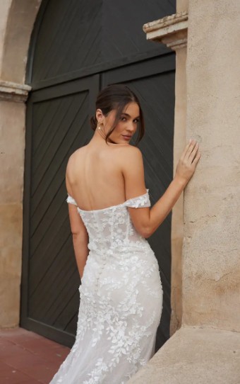 Essense Aster D3992IV11 #3 (IVRM-PL) Ivory Lace & Tulle over Rum Gown w Porcelain Tulle Plunge thumbnail