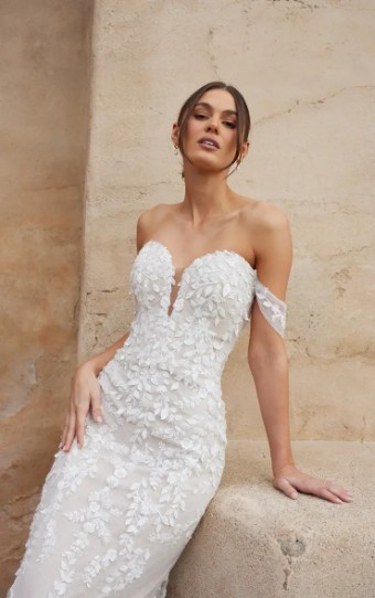 Essense Aster D3992IV11 #1 (IVRM-PL) Ivory Lace & Tulle over Rum Gown w Porcelain Tulle Plunge thumbnail