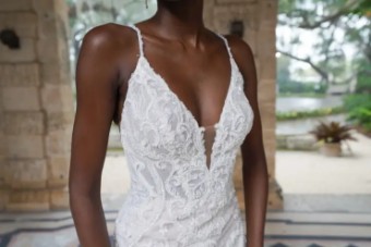Martina Liana Melbourne 1713 #4 default (IVIV-PL) Ivory Lace & Tulle over Ivory Gown w Porcelain Tulle Plunge thumbnail