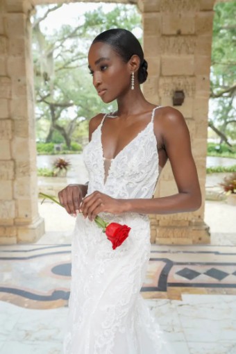 Martina Liana Melbourne 1713 #0 default (IVIV-PL) Ivory Lace & Tulle over Ivory Gown w Porcelain Tulle Plunge thumbnail
