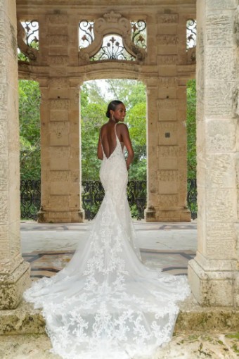 Martina Liana Melbourne 1713 #1 (IVIV-PL) Ivory Lace & Tulle over Ivory Gown w Porcelain Tulle Plunge thumbnail