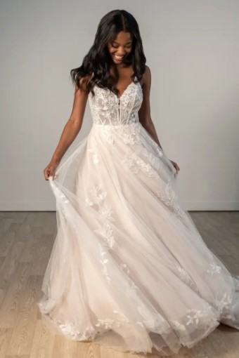 Stella York Sylvia 8017IZ #0 default (IVIV-PL) IVR LACE & TULLE OVER IVORY GOWN W PORCELAIN TULLE PLUNGE thumbnail