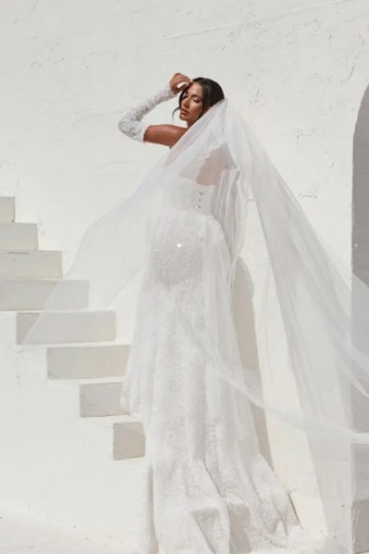 Martina Liana Canberra with Gloves 1860 #4 (IV-RM) IVORY LACE AND TULLE OVER RUM GOWN thumbnail