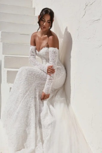 Martina Liana Canberra with Gloves 1860 #0 default (IV-RM) IVORY LACE AND TULLE OVER RUM GOWN thumbnail