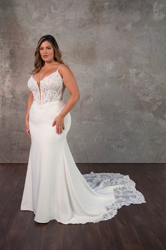 Essense Alstromeria D4181IV #3 (IVIV-PL) IVORY GOWN W PORCELAIN TULLE PLUNGE thumbnail