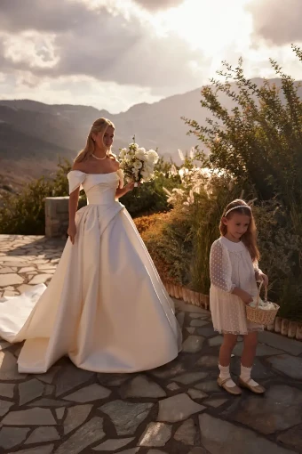 Milla Nova Valora Elegant Off-Shoulder Gown with Flowing Skirt #5 Ivory thumbnail