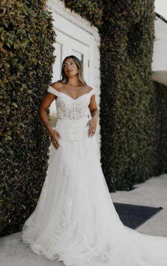 Stella York Salvador 7653 Discontinued #0 default (IV-ALM) Ivory Lace and Tulle over Almond Gown thumbnail