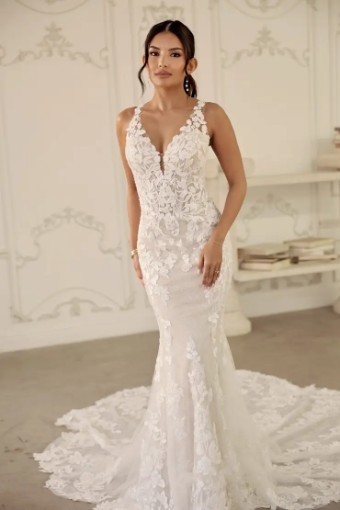Martina Liana Brooks ML1908 #0 default (IVRM-PL) Ivory Lace & Tulle over Rum Gown w Porcelain Tulle Illusion thumbnail
