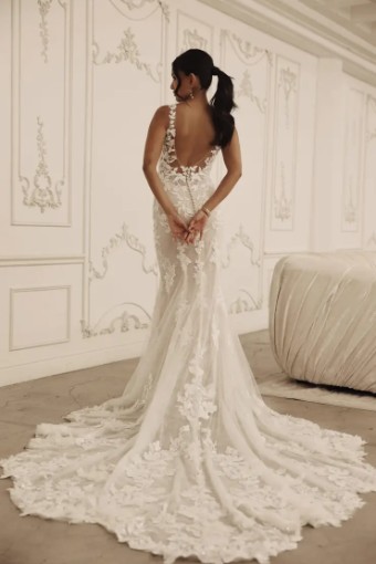 Martina Liana Brooks ML1908 #1 (IVRM-PL) Ivory Lace & Tulle over Rum Gown w Porcelain Tulle Illusion thumbnail