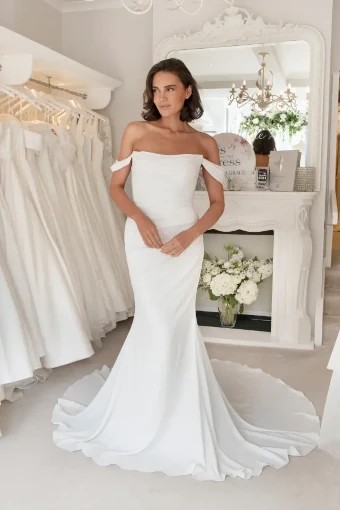 Isabella Grace Audrey Plus Elegant Off-Shoulder Mermaid Gown with Train #28 Ivory thumbnail