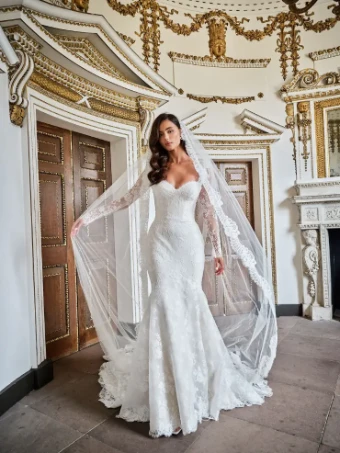 Suzanne Neville Solenne Dress without lace sleeves #6 Ivory thumbnail