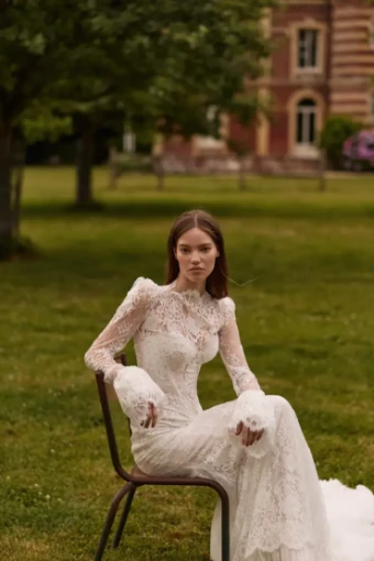 Milla Nova Avenara Elegant Bridal Gown with Lace Detail and Train #4 Ivory/Nude thumbnail