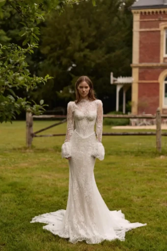 Milla Nova Avenara Elegant Bridal Gown with Lace Detail and Train #3 Ivory/Nude thumbnail