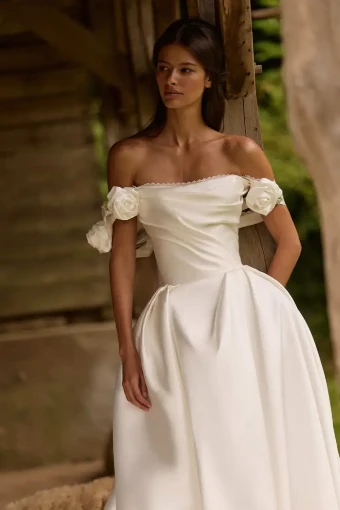 Milla Nova Onyxelle Romantic Ballgown with Off-Shoulder Floral Accents #0 default Ivory thumbnail