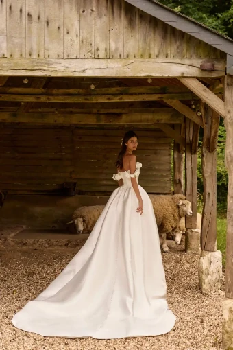 Milla Nova Onyxelle Romantic Ballgown with Off-Shoulder Floral Accents #1 Ivory thumbnail