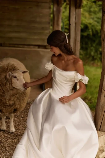 Milla Nova Onyxelle Romantic Ballgown with Off-Shoulder Floral Accents #4 Ivory thumbnail