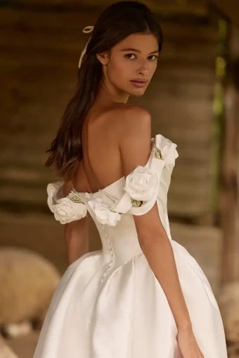 Milla Nova Onyxelle Romantic Ballgown with Off-Shoulder Floral Accents #6 default Ivory thumbnail