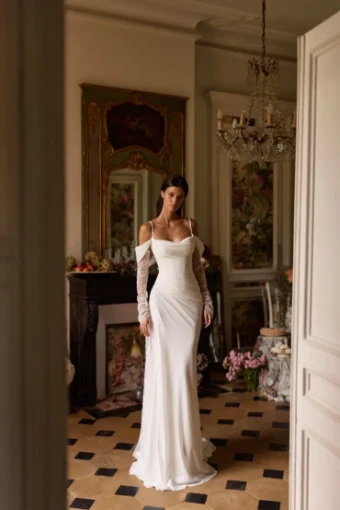 Milla Nova Glimmara Elegant Floor-Length Gown with Off-Shoulder Neckline #2 Ivory thumbnail