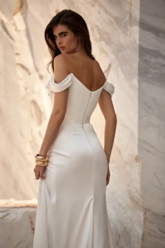 Milla Nova Sophia Loren Atelier Elegant Off-Shoulder Sheath Gown with Draped Slit Skirt #2 Ivory thumbnail