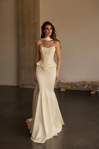 Milla Nova Frida Skirt Elegant Strapless Bridal Gown with Floral Lace Details #1 Ivory thumbnail