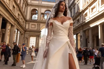 Milla Nova Julienne Elegant Off-Shoulder Gown with High Slit and Train #2 Ivory thumbnail